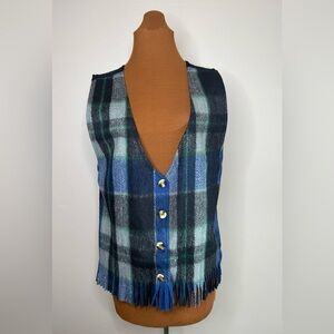 NWT Vintage Wool Blend Button Front Plaid Vest Size Medium